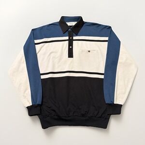 Vintage 80s Classics by Palmland Long Sleeve Polo White Black Striped‎ Knit M
